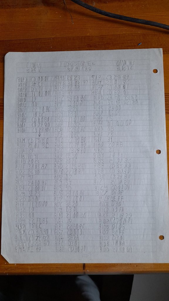 LOCS código máquina Z80 escrito a mano, página 2