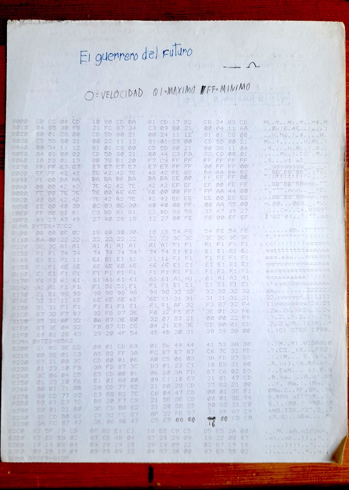 Viboritas machine code early printout, page 1