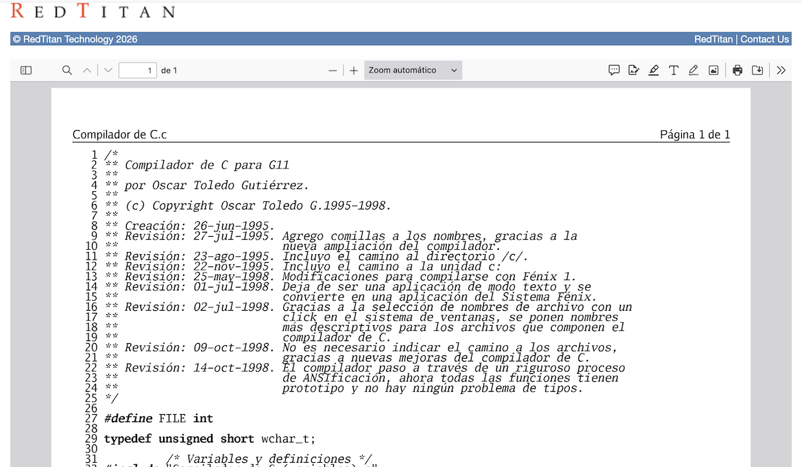 A source code file printed with Fénix C for HP LaserJet IIP.