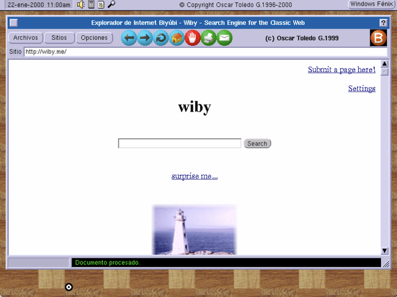 My 1999 web browser visiting wiby.me in 2026