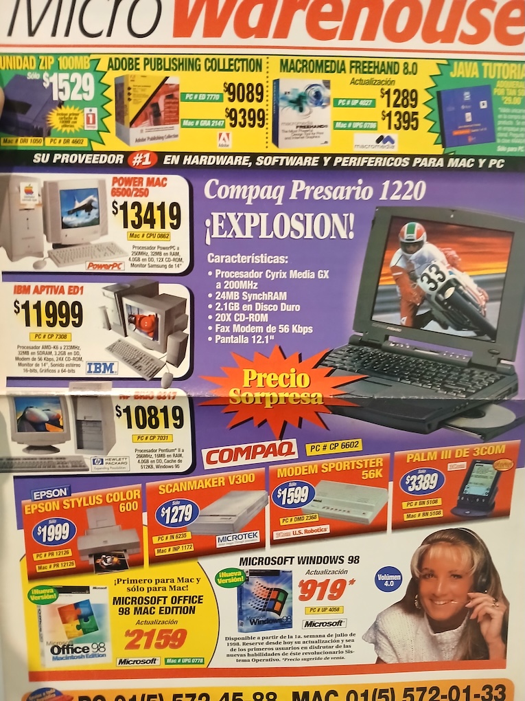 Advertisement for computers being sold in Mexico around June 1998