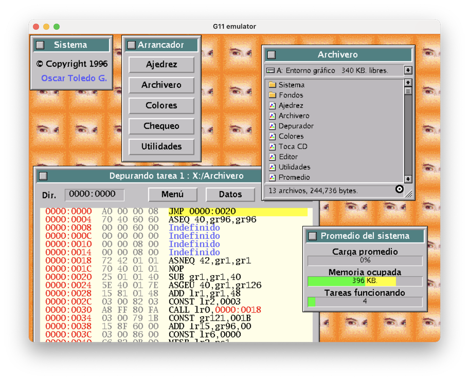 My windowed operating system running in G11V1 (Am29000 homebrew computer)