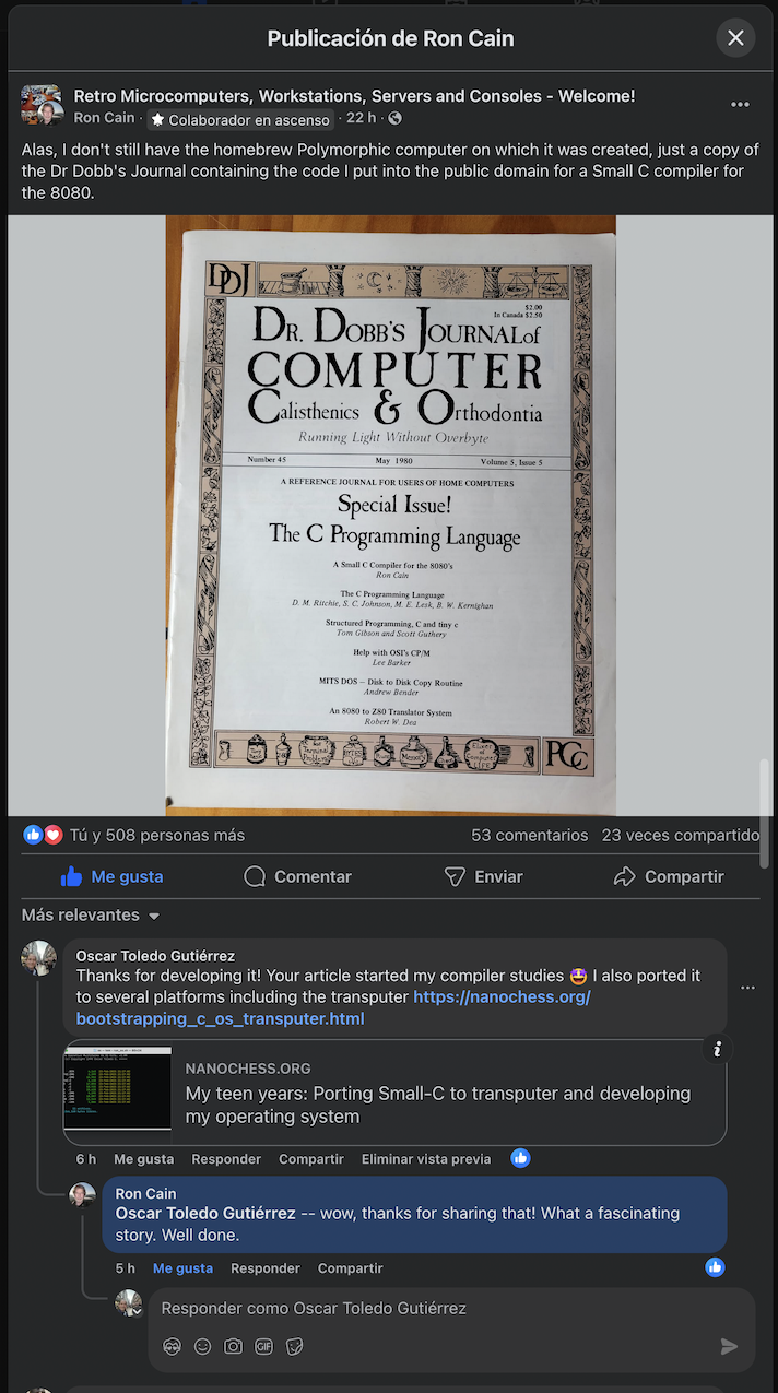 Ron Cain's picture of the Dr. Dobb's magazine where Small-C appears for the first time