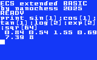 BASIC mathematical functions on my ECS BASIC interpreter.