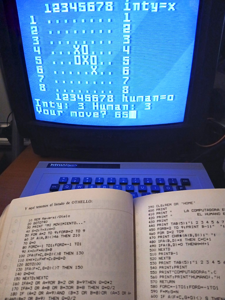 Reversi game from the Tim Hartnell's Giant Book of Computer Games book working with my BASIC interpreter for the Mattel ECS.