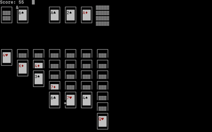My Klondike game for curses being played