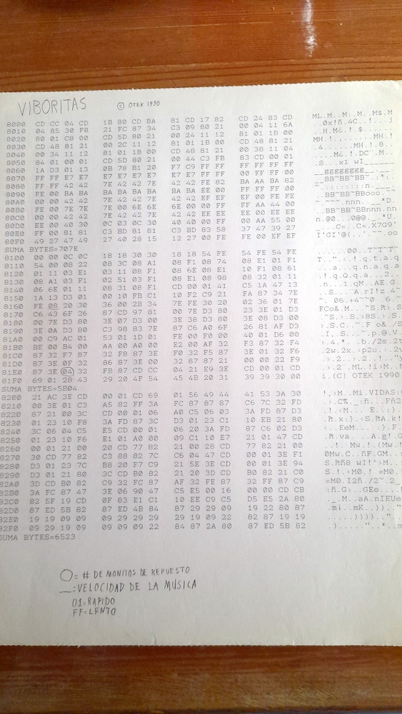 Impresión del código máquina de Viboritas, página 1
